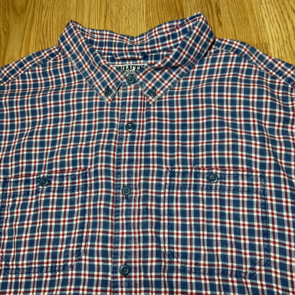 Duluth Trading Co Mens 3XL Red White Blue Plaid Short Sleeve Button Down Shirt